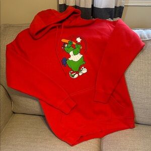 Red Phillies Hoodie with Phanatic Mascot Graphic
